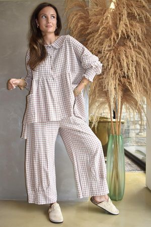 Annie Gingham Peter Pan Smock Blouse Antique Rose